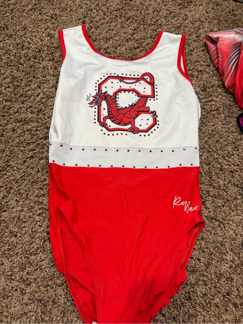 Red & White Dragon Gymnastics Leotard